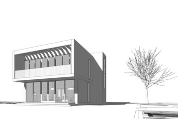 black and white building