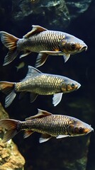 Three Fish Swimming in Dark Water