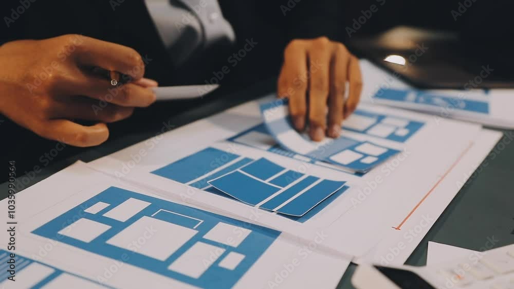 Wall mural designers drawing website ux app development. user experience concept.