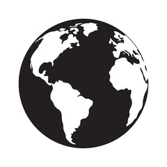 Globe with continents  silhouette vector  art black color white background 