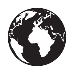 Globe with continents  silhouette vector  art black color white background 
