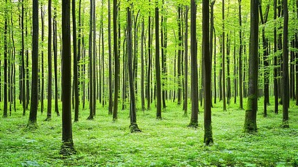 Fototapeta premium Lush Green Forest With Sunlight Filtering Through Canopy