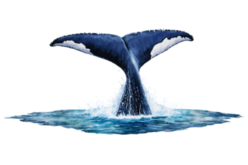 whale tale jumping in water cut out isolated