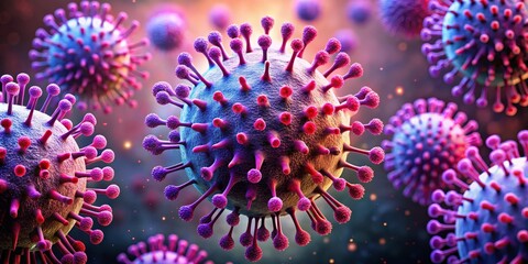 Fototapeta premium Close-up 3D Rendering of a Virus Particle, showing intricate surface details and spikes, virus, microbe, infection
