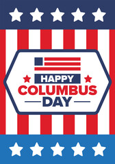 Fototapeta premium Happy Columbus Day in United States. National holiday, celebrate annual in October. American Day. Honor of Columbus. Patriotic american elements. Poster, card, banner, background. Vector illustration