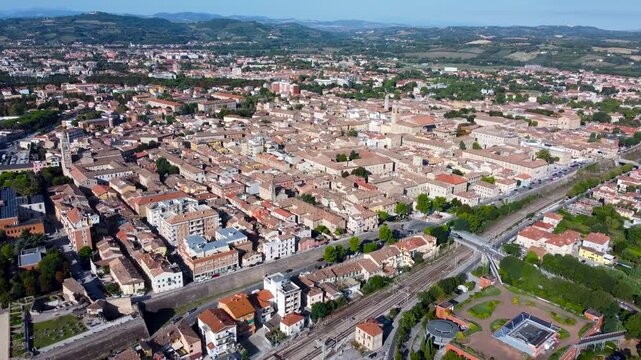 Aerial view of Fano. Stall and slow movement towards city