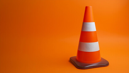 Traffic cone on orange background. Warning for potential hazards or construction road works.
