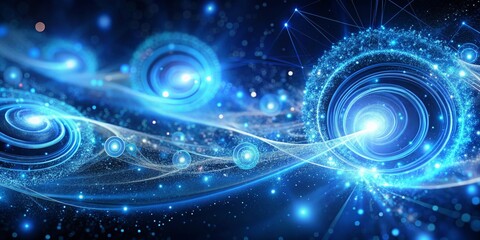 Cosmic Blue Abstract with Glowing Orbits and Connected Lines, abstract, blue, digital