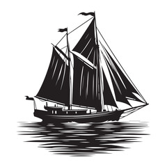 Sailboat on water silhouette vector  black color white background 