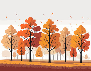 autumn landscape with trees isolated on a white background