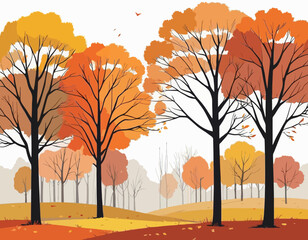 autumn landscape with trees isolated on a white background