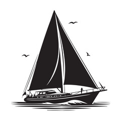 Sailboat on water silhouette vector  black color white background 
