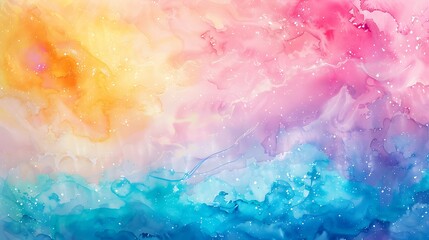 Fototapeta premium Watercolor abstract background with blue, pink and yellow paint splashes