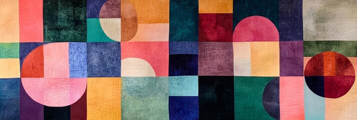 Abstract geometric shapes in a patchwork representation, symbolizing color, design, pattern, texture, and modern art.
