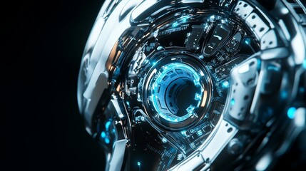 Futuristic Metallic Mechanism with Blue Neon Lights