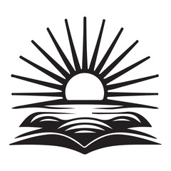 Sun rising  silhouette vector  art black color white background