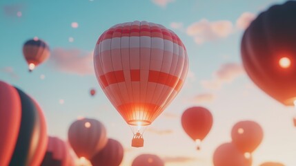 Fototapeta premium Colorful Hot Air Balloons Against a Sunset Sky