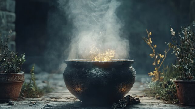 a steaming cauldron for halloween