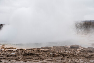 sceneries inside the geysir hot spring area along the golden circle, Iceland