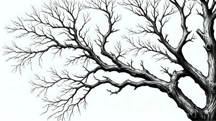 Fototapeta premium Bare tree branches against a white background.