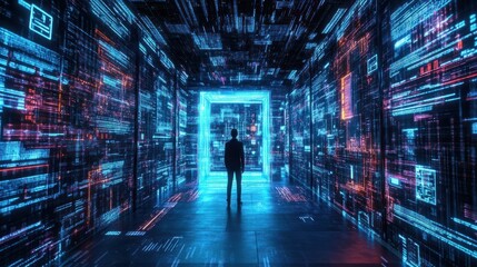 Global cyberspace concept. Data portal, open data system. High-tech, free internet 3D illustration.