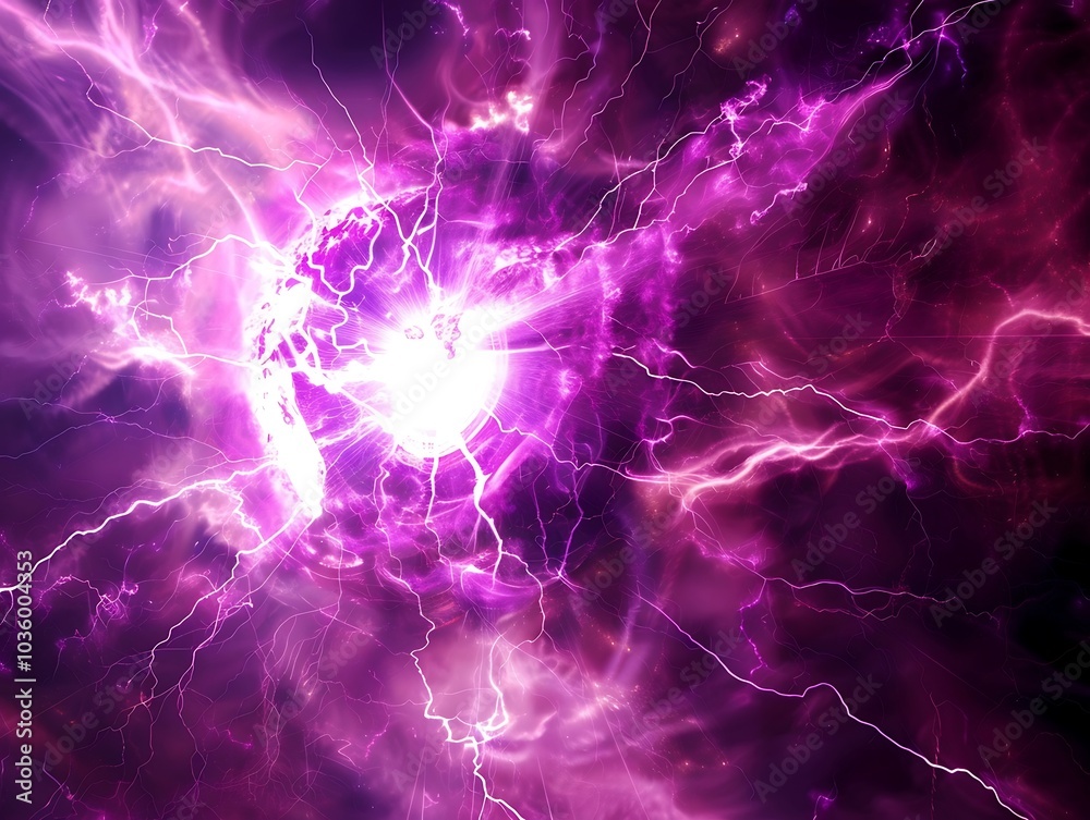 Wall mural purple lightning in the space, computer generated abstract background