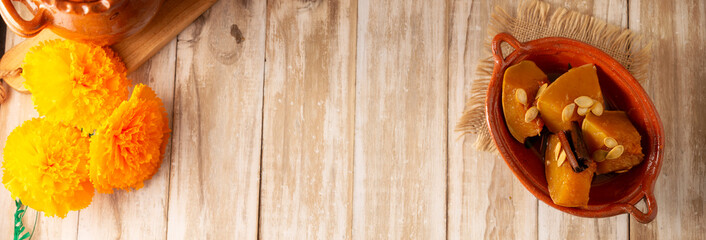 Calabaza en Tacha. Spiced Candied Pumpkin. Mexican dessert whose main ingredients are pumpkin and...