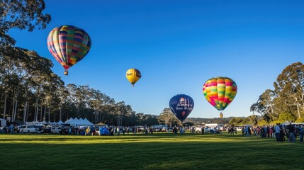 Obraz premium Colorful Hot Air Balloons at Outdoor Festival Event
