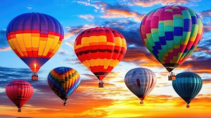 Fototapeta premium Colorful Hot Air Balloons at Sunset in the Sky