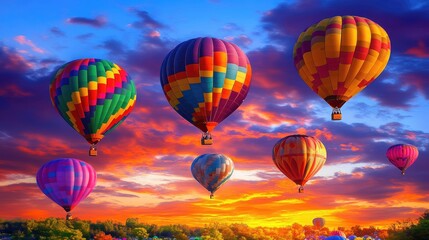 Obraz premium Colorful Hot Air Balloons in Vibrant Sky