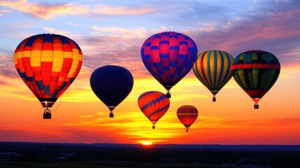 Obraz premium Colorful Hot Air Balloons Against a Sunset Sky