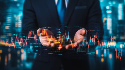 Business person evaluates metrics for charts and graphs with statistics to innovative analyze business potential and forecast future development of companies growth., setting goals for expansion.