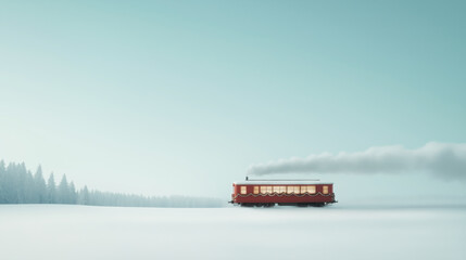 Vintage train journey through snowy landscape on a clear day