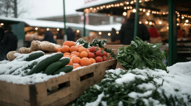 Vibrant Farmers Market Produce with Chalkboard Sign for Ads