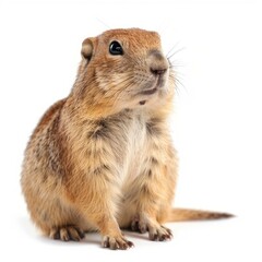 Fototapeta premium Curious prairie dog sitting on a white background looking up