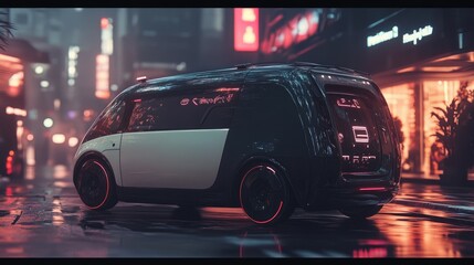 Obraz premium Futuristic Vehicle in Neon City Nightscape