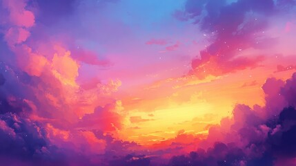 A vibrant sunset sky with shades of orange, pink, and purple blending together beautifully