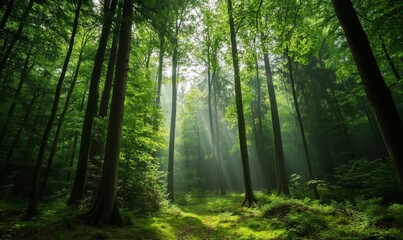 Obraz premium Softly swaying trees in a quiet forest, showcasing the natural rhythm of the wind in the leaves