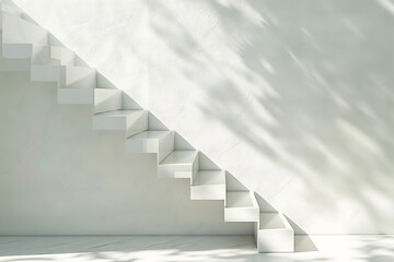 White stairs with shadow on wall, interior design concept. 3d render