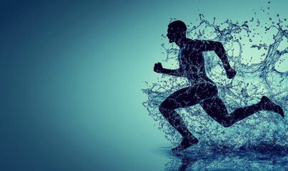 Silhouette of man from water. Water in the form of a running athlete. Concept of energy in life, healthy lifestyle --ar 5:3 --v 6.1 Job ID: 7b8e8fbf-b684-4fd6-b104-6009de907714