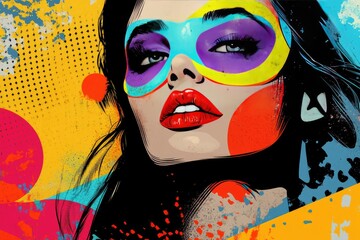 Pop art inspired composition with comic book elements and vibrant colors