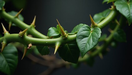 Twisted vines adorned by sharp green thorns signify envy and suffering