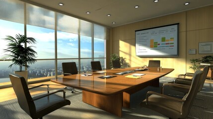 Fototapeta premium Modern Conference Room with Scenic City View