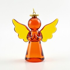 Fototapeta premium Orange angel Christmas ornament with a smooth, glossy surface on a white background. Highly realistic and perfect for seasonal decoration.