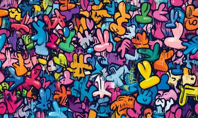 Obraz premium Seamless pattern background of Urban Graffiti Art with colorful tags, and street murals inspired by urban street culture and contemporary art movements, capturing energy and creativity of street art