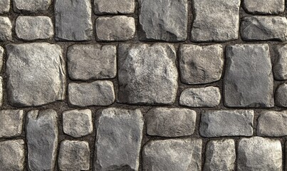 Obraz premium Seamless gray cobblestone wall or road background texture. Tile able grungy natural rock and stone shaped path or walkway repeat surface pattern