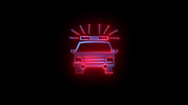 neon police Car shape icon animation on black background video.