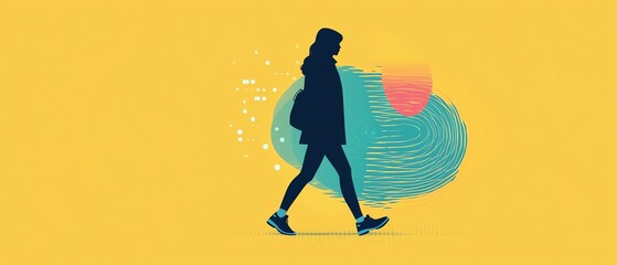 Flat minimalist design of a person walking with a digital footprint behind them, limited colors highlighting concerns around data privacy