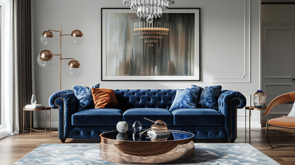 Obraz premium A spacious transitional living room with a blend of modern and traditional elements