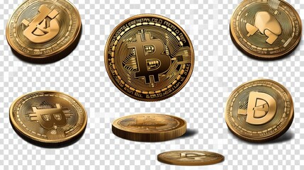 Set of bitcoin coins isolated on transparent background, Cryptocurrentcy, png